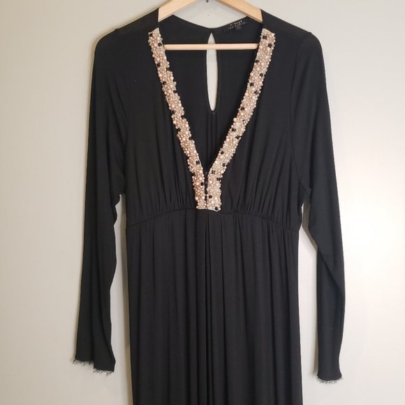 T-Bags Los Angeles Maxi Dress Black Long Sleeve Plunging Vneck Plus Size 1X - Picture 3 of 10